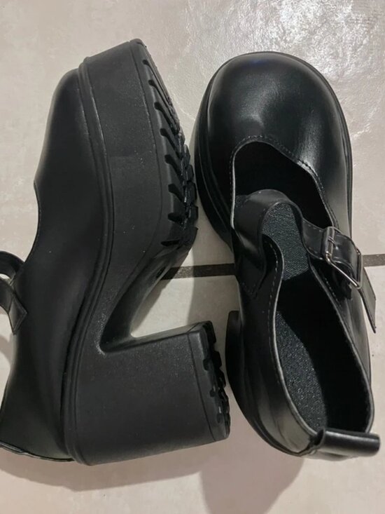Shoes - Black Chunky Mary Janes Platforms Faux Leather Strap Size 36 NWOT